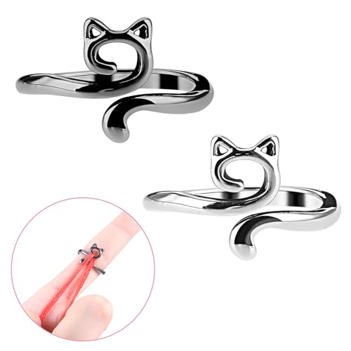 YUXIANLB 2PCS Crochet Rings for Tension Control Adjustable Yarn Guide Rings with Cute Cat Ear Design Metal Finger Hook for Faster Crocheting Knitting Accessories for Beginners Gifts for Mother Grandma - Image 3