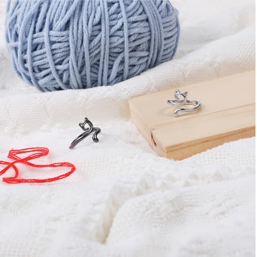 YUXIANLB 2PCS Crochet Rings for Tension Control Adjustable Yarn Guide Rings with Cute Cat Ear Design Metal Finger Hook for Faster Crocheting Knitting Accessories for Beginners Gifts for Mother Grandma - Image 4