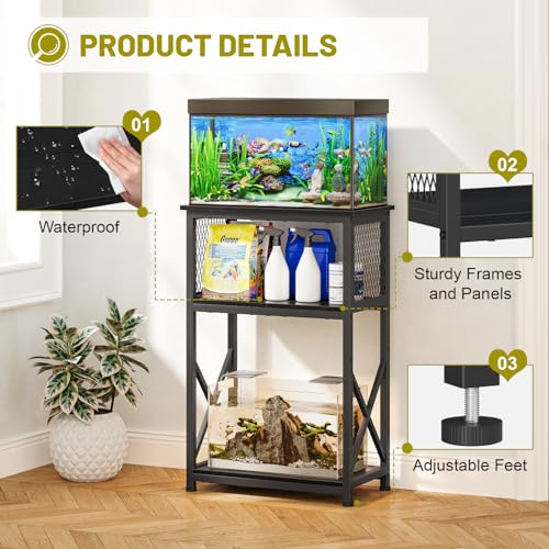 Snughome 10 Gallon Aquarium Stand with Storage, 3 Tier Heavy Metal Fish Tank Stand Shelf 20.47" x 11.42" x 30.91", Black - Image 4