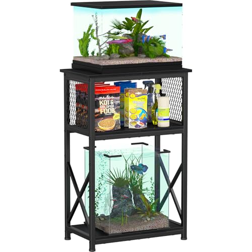 Snughome 10 Gallon Aquarium Stand with Storage, 3 Tier Heavy Metal Fish Tank Stand Shelf 20.47" x 11.42" x 30.91", Black - Image 1
