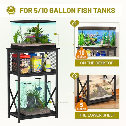 Snughome 10 Gallon Aquarium Stand with Storage, 3 Tier Heavy Metal Fish Tank Stand Shelf 20.47" x 11.42" x 30.91", Black - Image 5