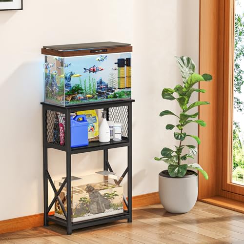Snughome 10 Gallon Aquarium Stand with Storage, 3 Tier Heavy Metal Fish Tank Stand Shelf 20.47" x 11.42" x 30.91", Black - Image 3