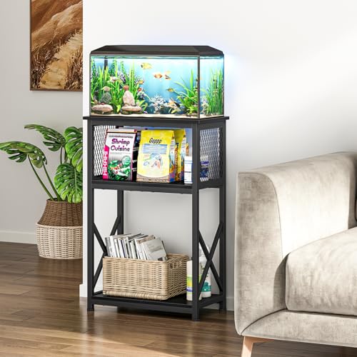 Snughome 10 Gallon Aquarium Stand with Storage, 3 Tier Heavy Metal Fish Tank Stand Shelf 20.47" x 11.42" x 30.91", Black - Image 2