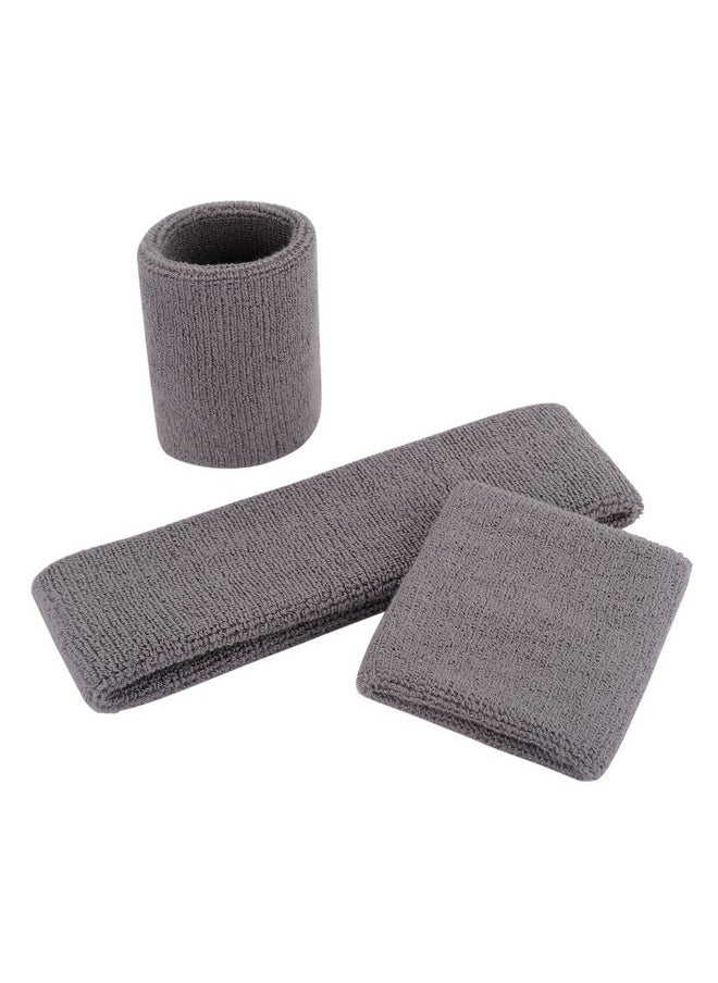 OnUpgo - Grey Sweatband Set Sports Headband Wrist Striped Sweatbands Terry Cloth Wristband Athletic Exercise Basketball Wrist Sweatband And Headbands Moisture Wicking Sweat Absorbing Head Band - Image 1