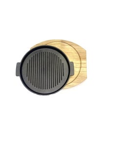 Fajita Round Pan Cast Iron With Wood Base, (24cm)