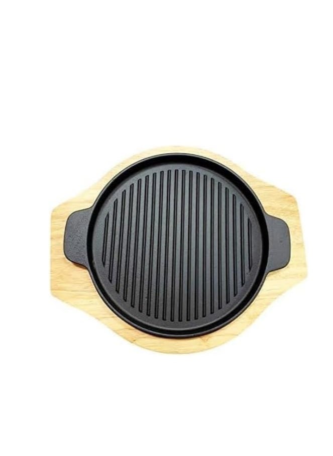 Generic - Fajita Round Pan Cast Iron With Wood Base, (24cm) - Image 1
