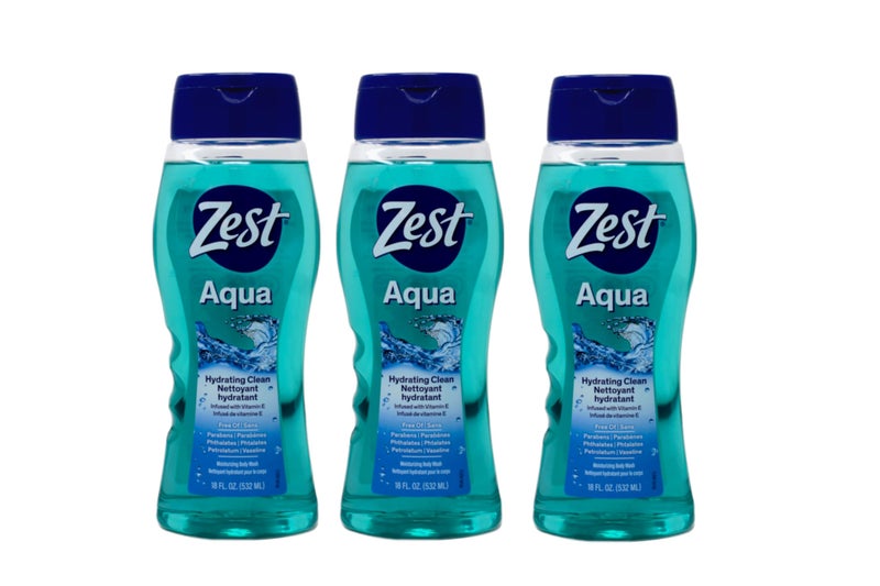 Zest Body Wash Aqua with VitaminE Hydrating 18 Ounce Pack of 3