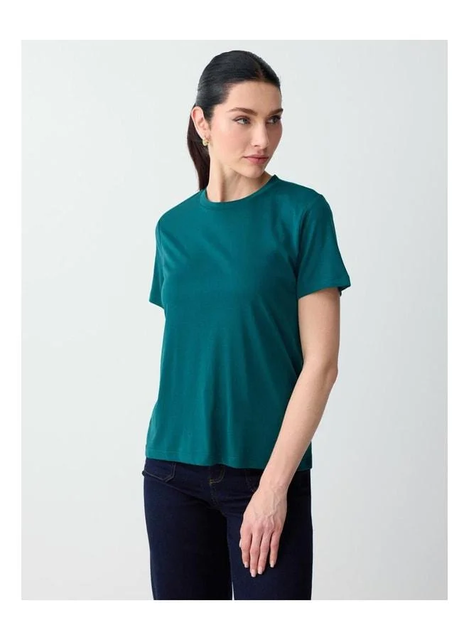Jimmy Key Dark Green Short Sleeve Crew Neck Modal Knit T‑shirt.