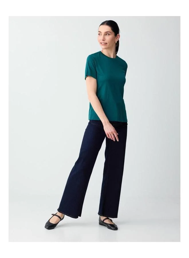 Jimmy Key Dark Green Short Sleeve Crew Neck Modal Knit T‑shirt.