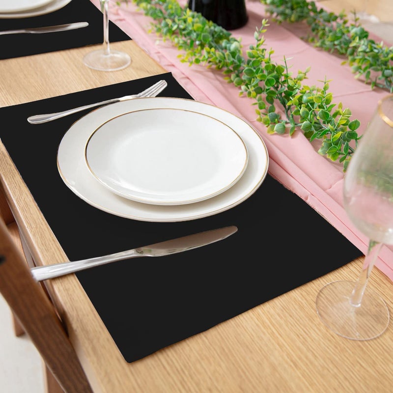 FOVERÓS Cloth Placemats Set of 8 PcsPure Cotton Fabric Placemats 11X 19 Inches48 X28 cm Machine Washable Thick Double Layer Reversible Cotton Place Mats for Dining TableColour Black 19 X 11Inches 8 - Image 5