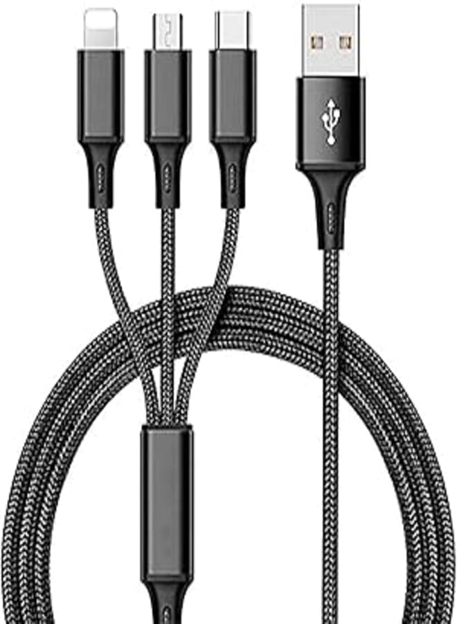 Multi Port USB Fast Charging Cable with Cord Management Organizer Cable Clip, 3 in 1 Fast Charger Cord with Micro USB and Type C Port for Cell Phone and Tablets 2.4A 
