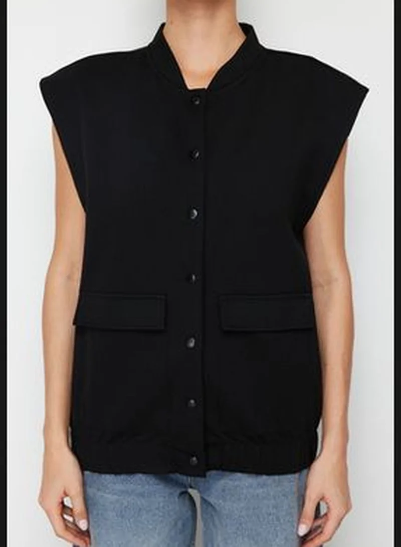 trendyol Black Snap Fastener Knitted Blouse TWOSS24BZ00316