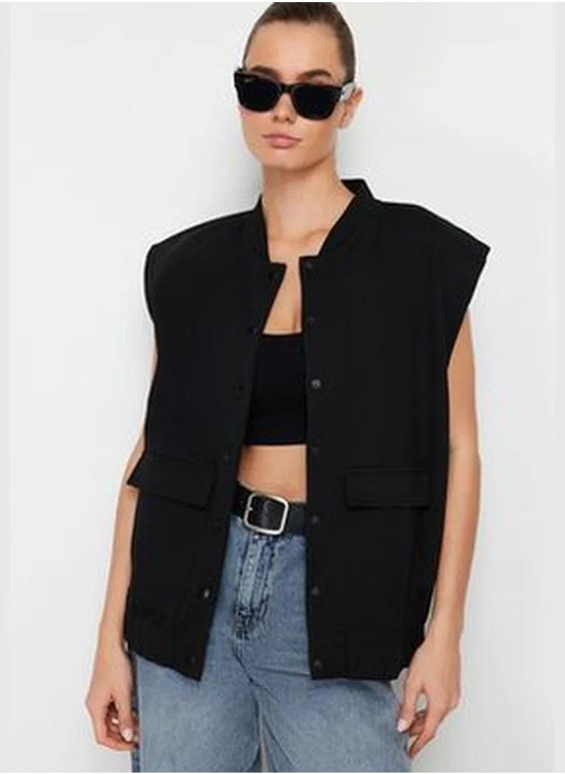 trendyol Black Snap Fastener Knitted Blouse TWOSS24BZ00316