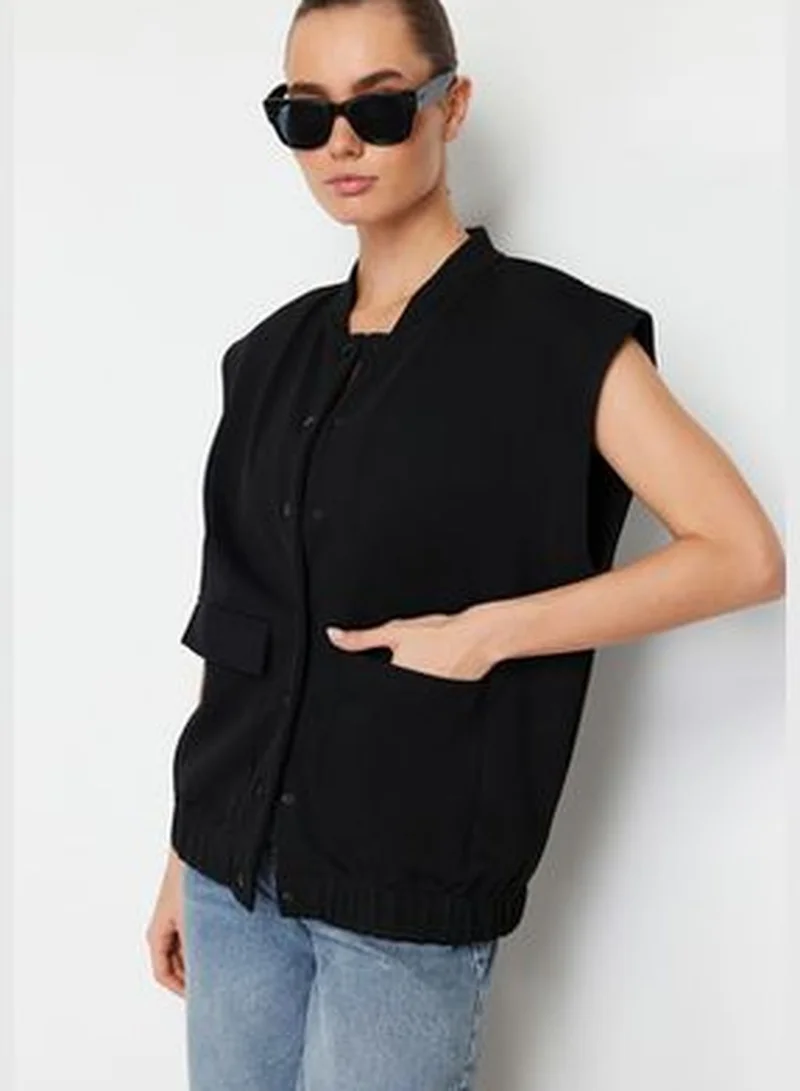trendyol Black Snap Fastener Knitted Blouse TWOSS24BZ00316