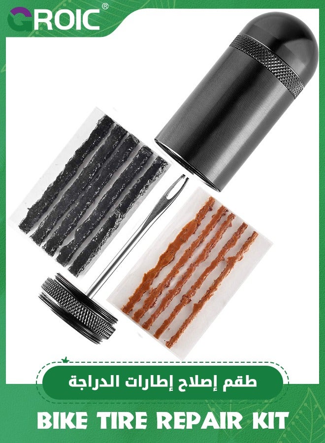 GROIC PRO Bike Tool Tubeless Bike Tire Repair Kit – for MTB and Road Bicycle Tires – Fix a Puncture or Flat, Fast – Tackle Set Includes Storage Canister, Plugger Tool and Plugs - 5 Brown and 5 Black Strips - Image 1