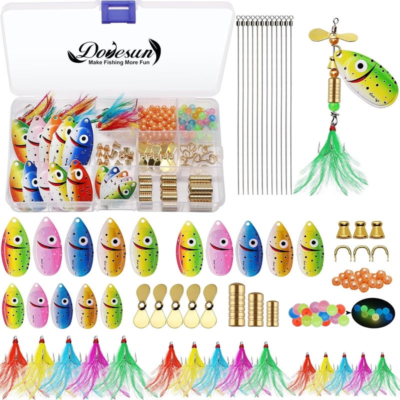 Dovesun Fishing Lure Making Kit DIY Spinner Making Kit, Inline Spinner Baits for Bass Fishing Trout Salmon Freshwater Gift for Men 228pcs/155pcs/107pcs - Image 1