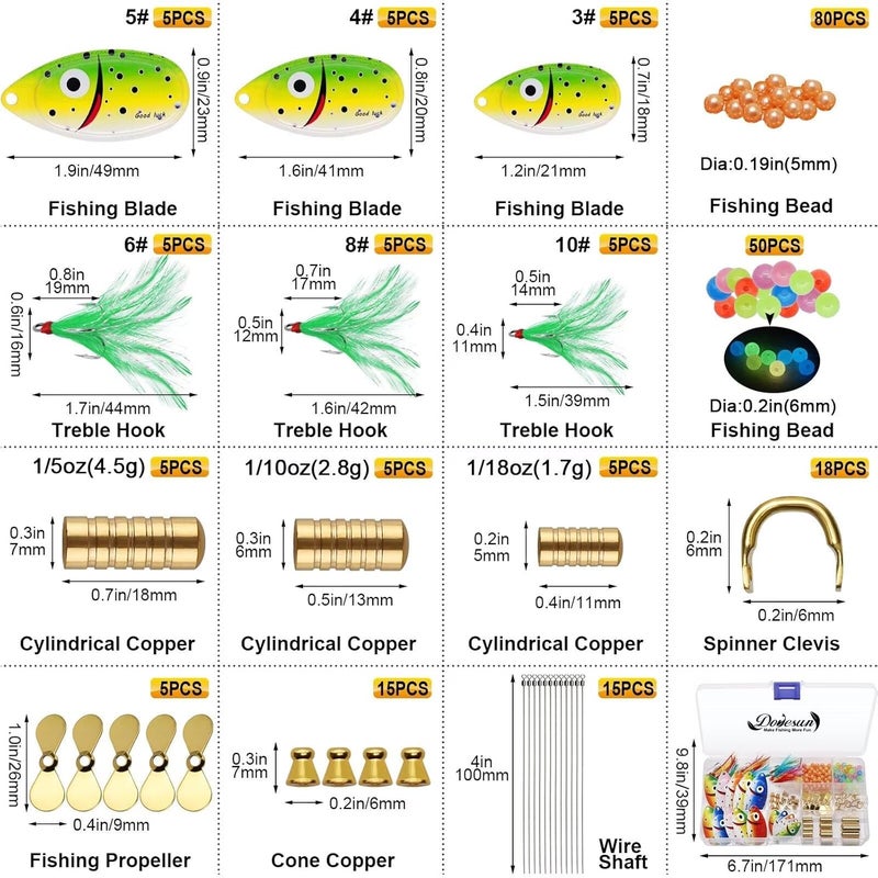 Dovesun Fishing Lure Making Kit DIY Spinner Making Kit, Inline Spinner Baits for Bass Fishing Trout Salmon Freshwater Gift for Men 228pcs/155pcs/107pcs - Image 4
