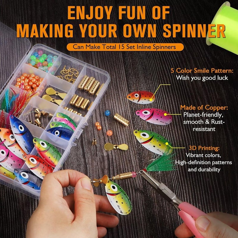 Dovesun Fishing Lure Making Kit DIY Spinner Making Kit, Inline Spinner Baits for Bass Fishing Trout Salmon Freshwater Gift for Men 228pcs/155pcs/107pcs - Image 2