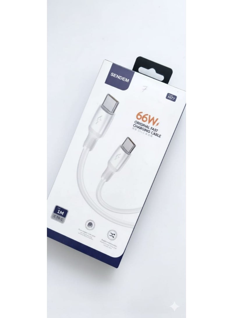 سيندم كابل شحن سريع SENDEM M77 بقوة 66 واط - كابل Type-C أصلي بطول 1 متر، متين وعالي السرعة - Image 1