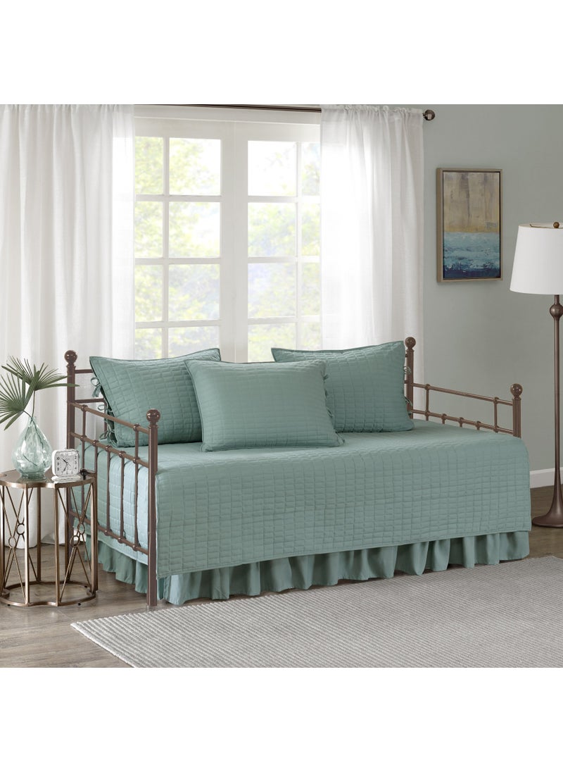 Comfort Spaces Comfort Spaces Daybed Cover  Luxe Double SidedQuilting All Season Cozy Bedding with Bedskirt Matching Shams Kienna Seafoam 75x39 5 Piece 