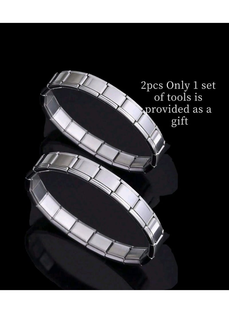 Shein 2PIECES Set Elegant Stainless Steel Modular Interlocking Bracelet Combination - Image 1