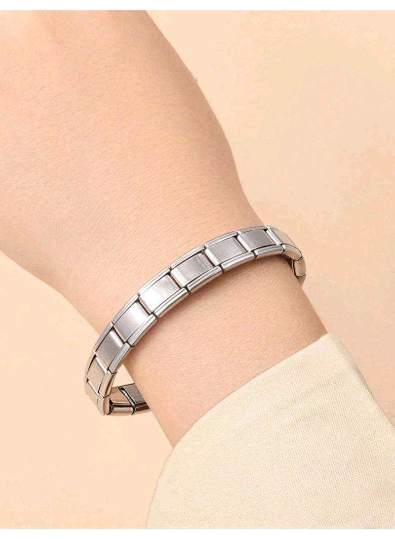 Shein 2PIECES Set Elegant Stainless Steel Modular Interlocking Bracelet Combination - Image 5