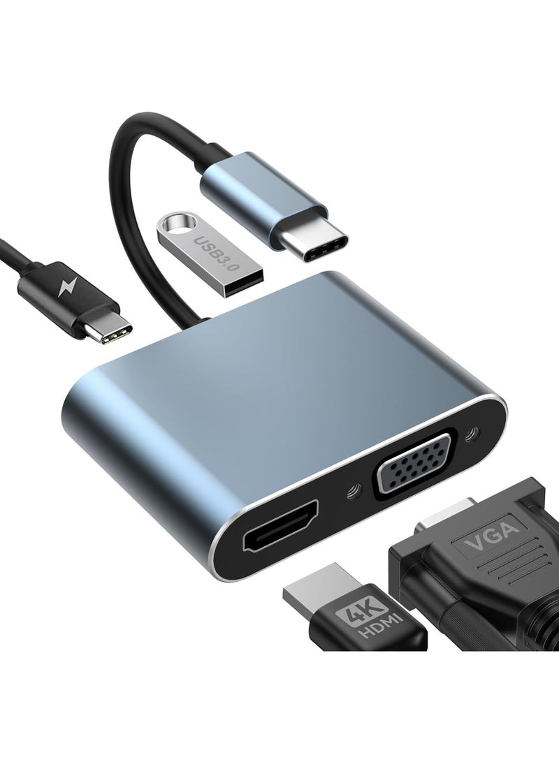 USB-C to HDMI Adapter, 4-in-1 USB-C Hub for MacBook Air with 4K HDMI, 1080P VGA, USB 3.0 port, and 100W PD charging, compatible with MacBook Pro/Air/iPad, Dell XPS, and more Type-C devices - Image 1