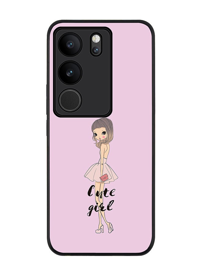 Stylizedd Rugged Black Edge case for Vivo V29 / Vivo V29 Pro / Vivo S17, Slim fit Soft Case Flexible Rubber Edges Anti Drop TPU Gel Thin Cover - Coy Cute Girl - Image 1