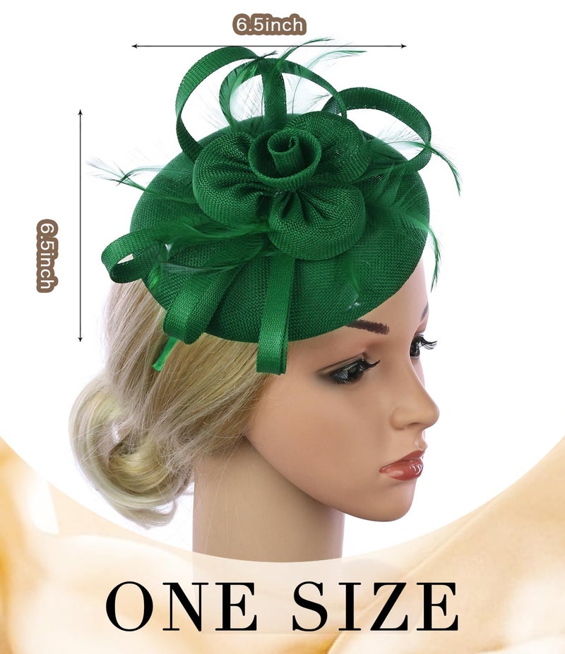 ZX Z&X Wedding Fascinator Church Derby Hat Sinamay Pillbox Hats for Women Tea Party Cocktail with Headband Hair Clip Green - Image 4