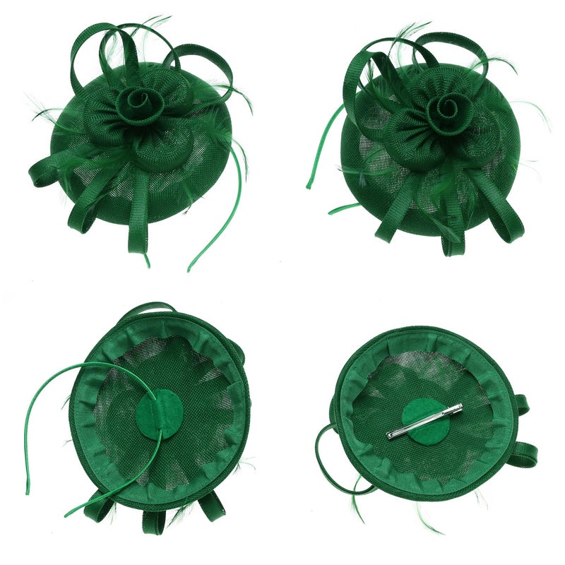 ZX Z&X Wedding Fascinator Church Derby Hat Sinamay Pillbox Hats for Women Tea Party Cocktail with Headband Hair Clip Green - Image 5