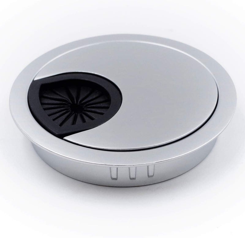 Jetland Desk Grommet for Wire Organizer - Matte Silver, 2-3/8" Hole, GMS60, 2-Pack - Image 1