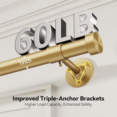 YaFex 2 Pack Heavy Duty Curtain Rods 32-120 Inch, 1 Inch Adjustable Gold Curtain Rod for Windows, Long Window Treatment Rods Set with Aluminium Finials, Modern Design - Image 4