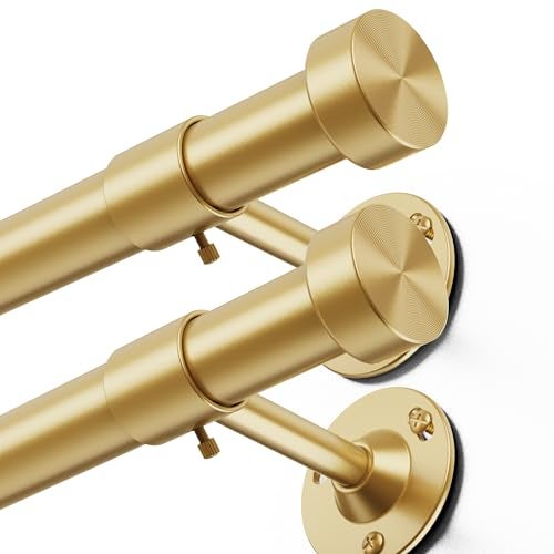 YaFex 2 Pack Heavy Duty Curtain Rods 32-120 Inch, 1 Inch Adjustable Gold Curtain Rod for Windows, Long Window Treatment Rods Set with Aluminium Finials, Modern Design - Image 1