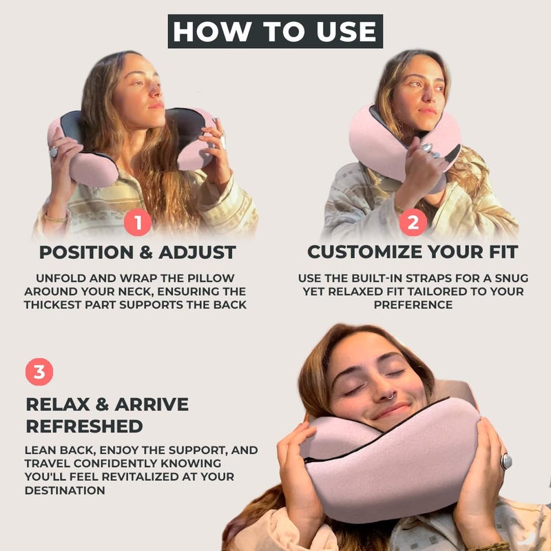 FlyHugzÂ® Neck Travel Pillow | Memory Foam Neck Pillow for Comfort on Airplane | Compact and Ergonomic Design for Travel, Car Rides, and Home Use | Ideal for Adults and Kids (Pink) - Image 3