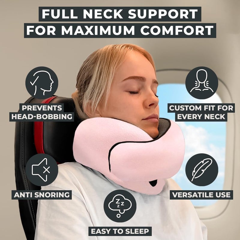 FlyHugzÂ® Neck Travel Pillow | Memory Foam Neck Pillow for Comfort on Airplane | Compact and Ergonomic Design for Travel, Car Rides, and Home Use | Ideal for Adults and Kids (Pink) - Image 2