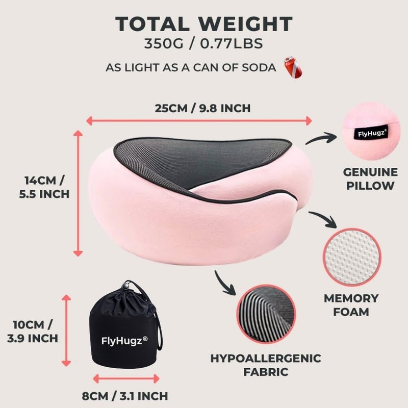 FlyHugzÂ® Neck Travel Pillow | Memory Foam Neck Pillow for Comfort on Airplane | Compact and Ergonomic Design for Travel, Car Rides, and Home Use | Ideal for Adults and Kids (Pink) - Image 5