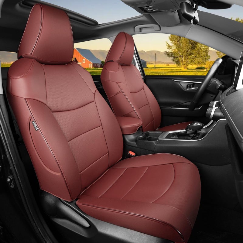 HKZ RAV4 Hybrid Car Seat Cover Set for 2019 2020 2021 2022 2023 2024 RAV4 HybridNot for XSE20222024 SE Hybrid LeatherBurgundy