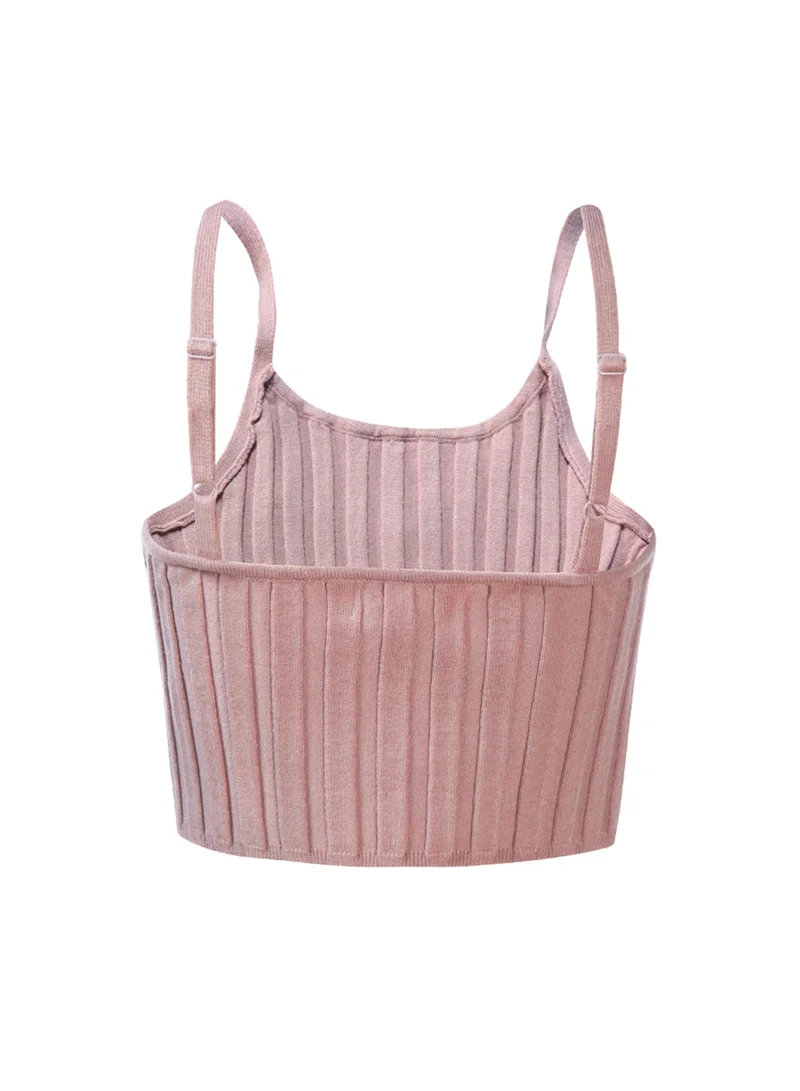 London Rag Rib Knit Spaghetti Crop Top in Mocha