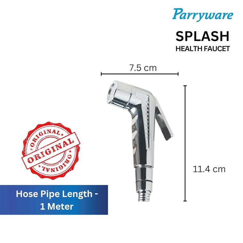 Parryware صنبور الصحة من سلسلة سبلش/مسدس المرحاض (فولاذ مقاوم للصدأ) | أنبوب PVC، خطاف حائط متضمن، جسم ABS | مجموعة مسدس رش المرحاض/صنبور الصحة مع أنبوب/خرطوم وخطاف حائط | T9805A1 - Image 3