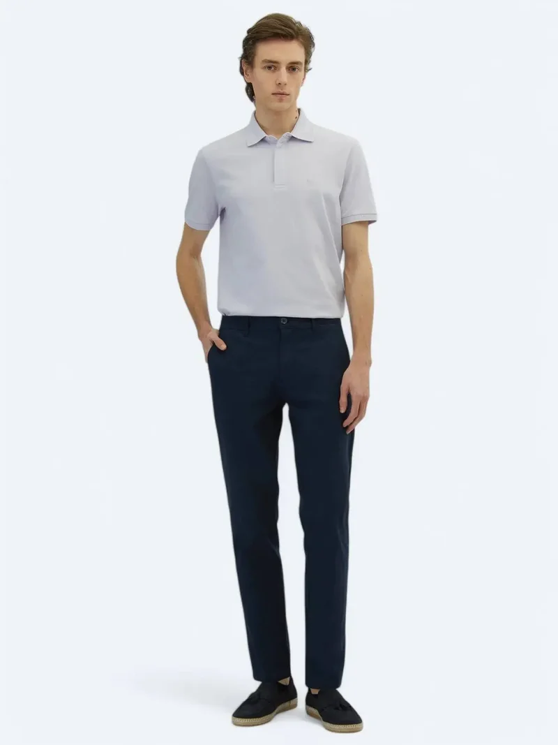 Kip Navy Blue Weaving Regular Fit Casual Cotton Blended Trousers