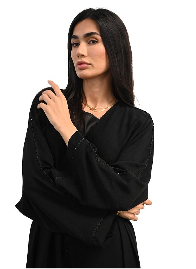 JAMEELA - Black Crepe Open & Close Abaya 3 pieces Set - Image 1
