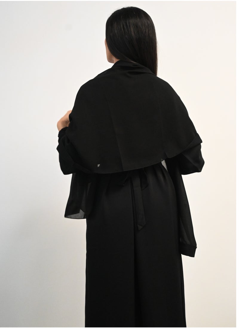 JAMEELA - Black Crepe Open & Close Abaya 3 pieces Set - Image 1