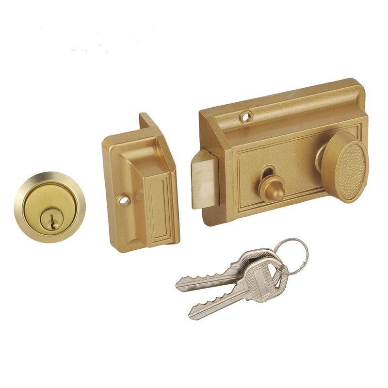 SUMBIN Night Latch Deadbolt Rim LockAntique Locks with Keys for Front DoorGold Finish
