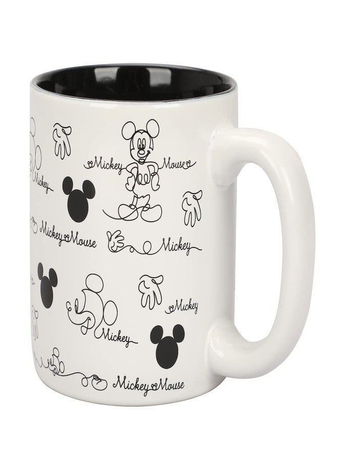 Bioworld Disney Mickey Mouse Line Art & Hidden Mickey All Over Print 16 Oz Ceramic Mug - Image 1