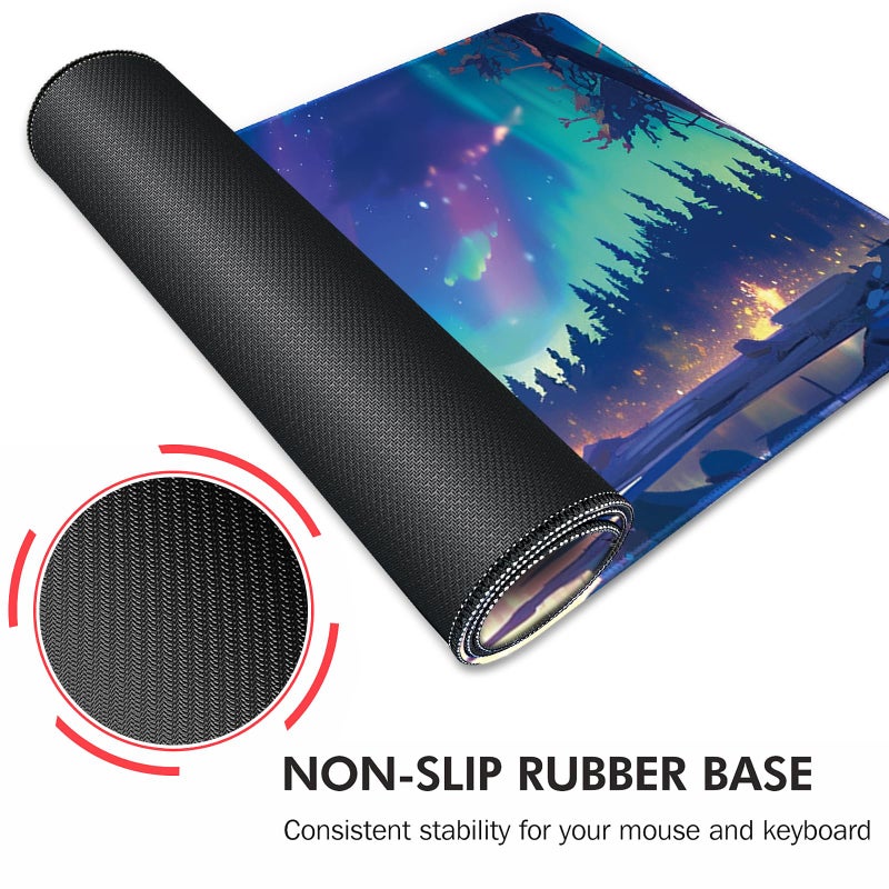 Galdas Mouse Pad for Gaming,Aurora Background Pattern XXL XL Large Mouse Mat Long Extended Mousepad Desk Mat Non-Slip Rubber Mice Pads Stitched Edges Thin (31.5 x 11.8 x 0.12 Inches) - Image 5