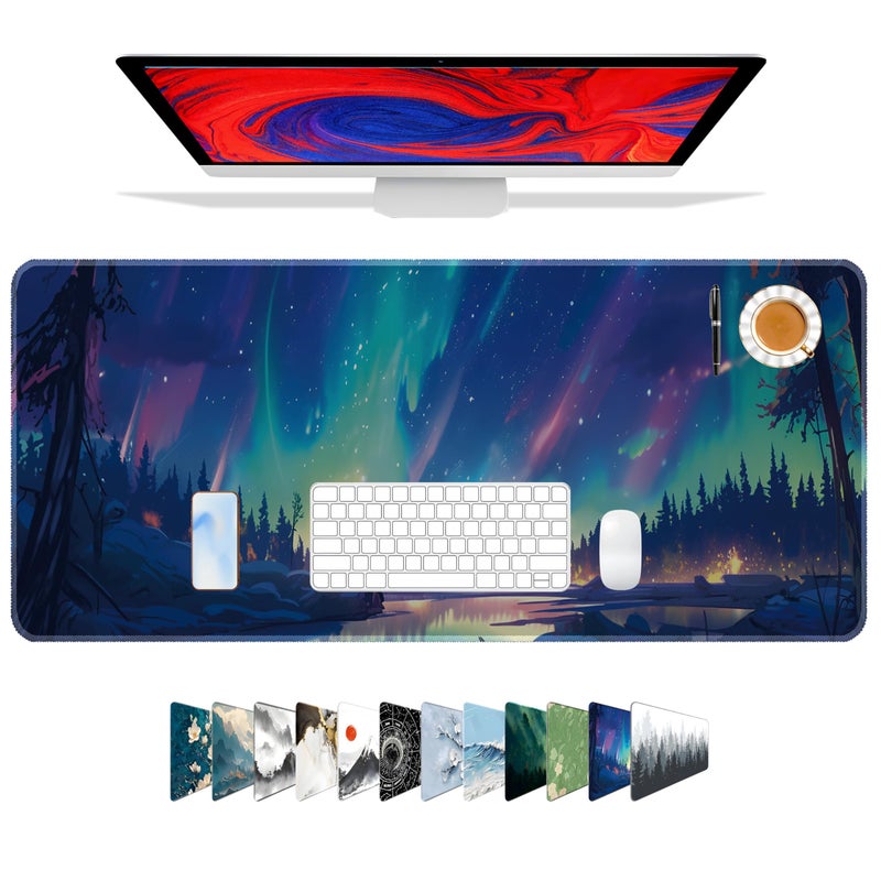 Galdas Mouse Pad for Gaming,Aurora Background Pattern XXL XL Large Mouse Mat Long Extended Mousepad Desk Mat Non-Slip Rubber Mice Pads Stitched Edges Thin (31.5 x 11.8 x 0.12 Inches) - Image 1