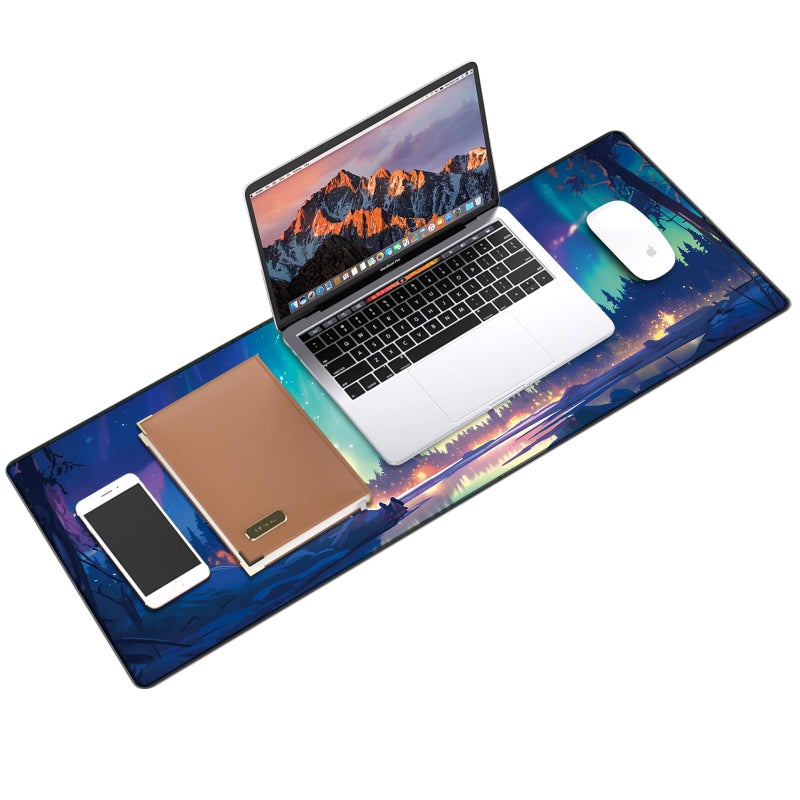 Galdas Mouse Pad for Gaming,Aurora Background Pattern XXL XL Large Mouse Mat Long Extended Mousepad Desk Mat Non-Slip Rubber Mice Pads Stitched Edges Thin (31.5 x 11.8 x 0.12 Inches) - Image 3