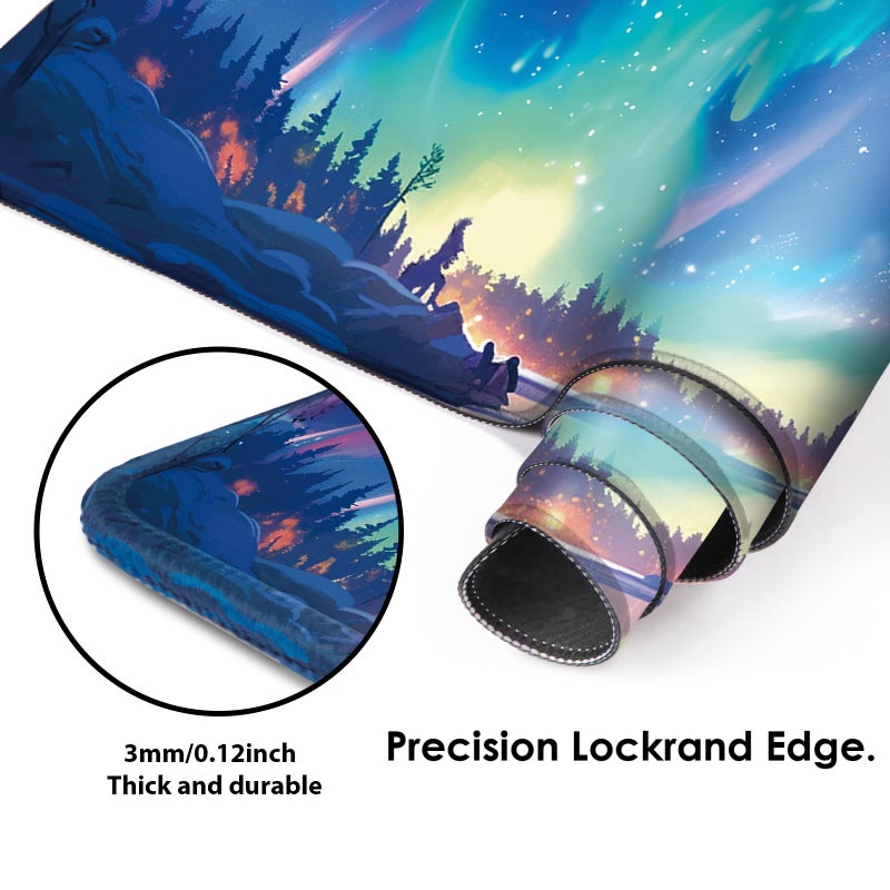 Galdas Mouse Pad for Gaming,Aurora Background Pattern XXL XL Large Mouse Mat Long Extended Mousepad Desk Mat Non-Slip Rubber Mice Pads Stitched Edges Thin (31.5 x 11.8 x 0.12 Inches) - Image 4