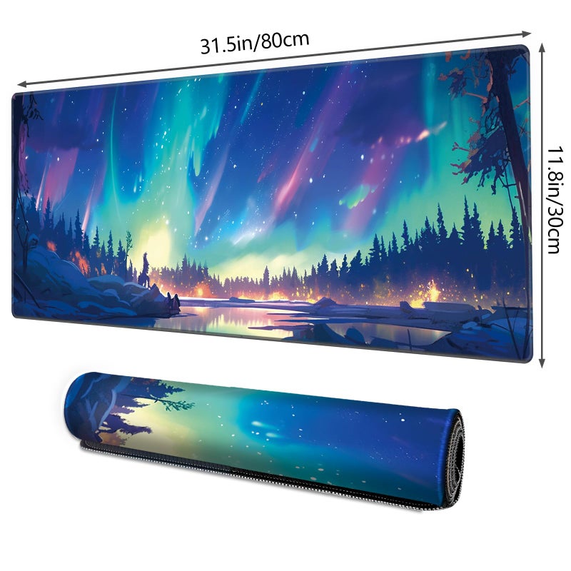 Galdas Mouse Pad for Gaming,Aurora Background Pattern XXL XL Large Mouse Mat Long Extended Mousepad Desk Mat Non-Slip Rubber Mice Pads Stitched Edges Thin (31.5 x 11.8 x 0.12 Inches) - Image 2