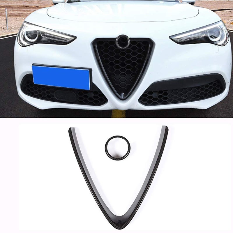 YIWANG Carbon Fiber Style ABS Chrome Front Grill Decoration Frame Trim 2Pcs For Alfa Romeo Stelvio 2017 2018 2019 2020 Auto Accessories NOT Applicable for Giulia Carbon Fiber